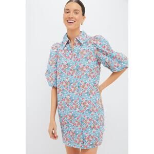 HYACINTH HOUSE Blue & Coral Vines Cassidy Mini Shirt Dress Size L NWT